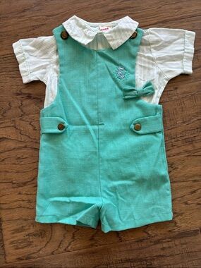 Vintage Good Lad of Philadelphia Mint Greet Romper & Striped Shirt Set